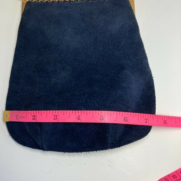 👜 Triangle New York Vintage Blue Suede Gold Tone - Picture 10 of 12